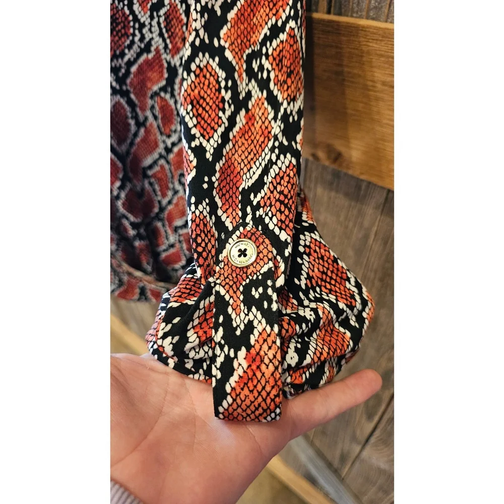 Michael Kors Orange Snakeskin Faux Wrap Top EUC